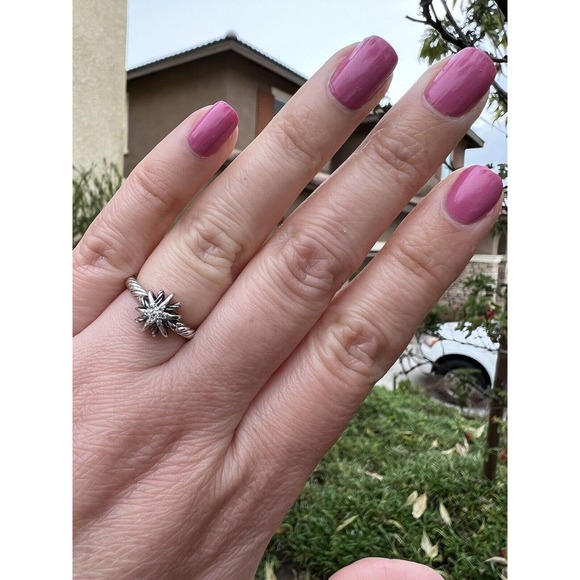 DAVID YURMAN STERLING SILVER STARBURST RING WITH SEVEN DIAMONDS CENTER - Picture 6 of 6